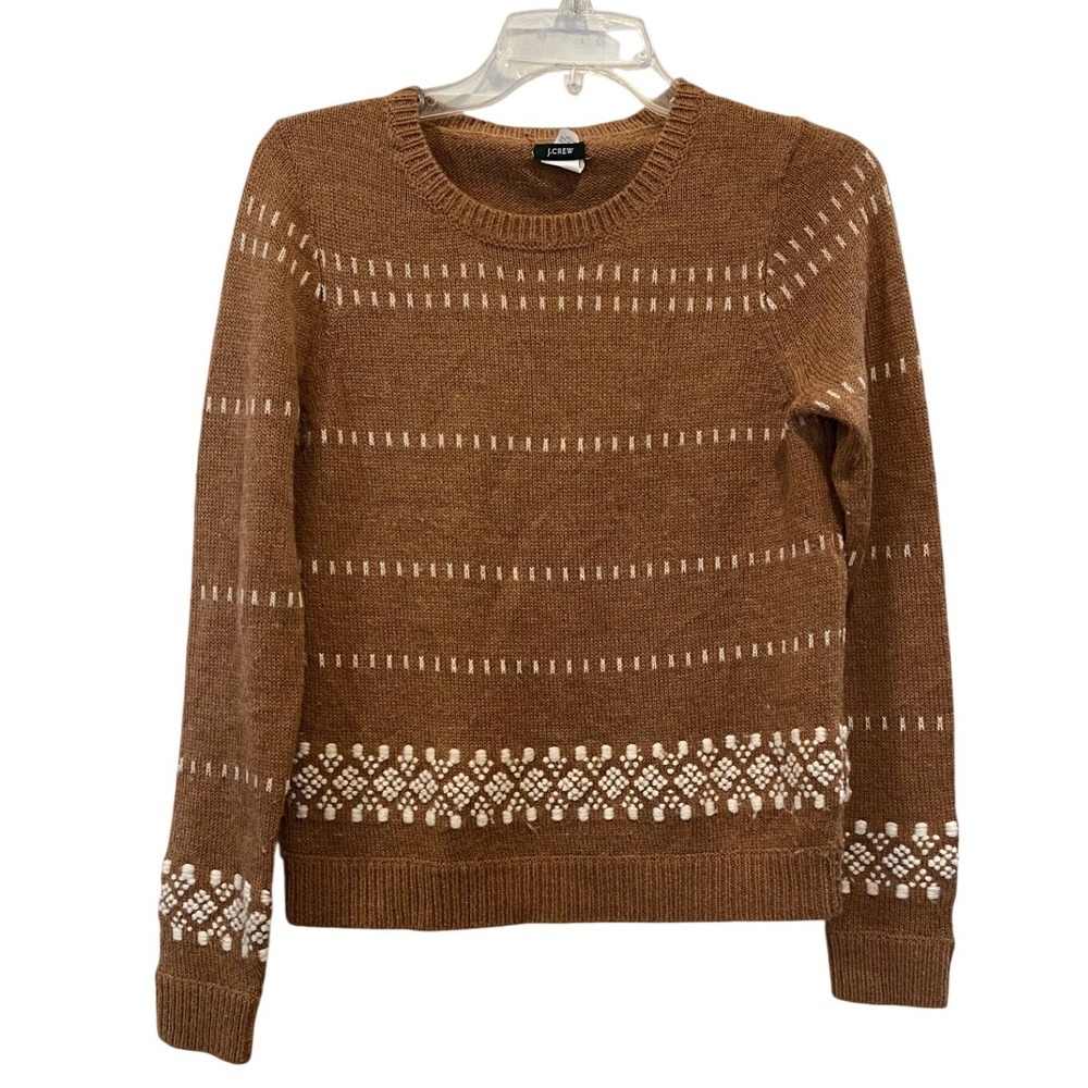 J.Crew Brown Fair Isle Alpaca Merino Wool Blend Crewneck Sweater Womens Small